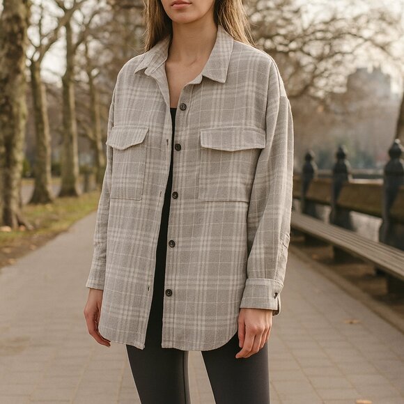 ASOS Jackets & Blazers - Asos Design shacket in Brown and White Plaid Size 10 Medium